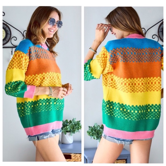 Adora Boho oversized colorblock puff sleeve sweater NWT - Picture 6 of 16